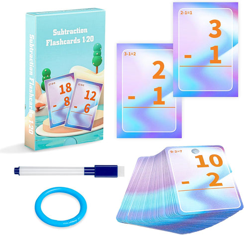 Math Flash Cards and Subtraction Games for Kids Ages 6-8, Numbers Cards 1-20 Learn Math Subtraction Activities, Homeschool Practice Materials for ...