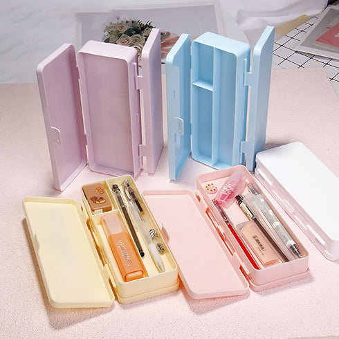 Doraking Double Deck Plastic Pen Case, Pen Storage Organizer Holder Pencil Boxes Pen Container for Office Supplies Organization (Pink)...
