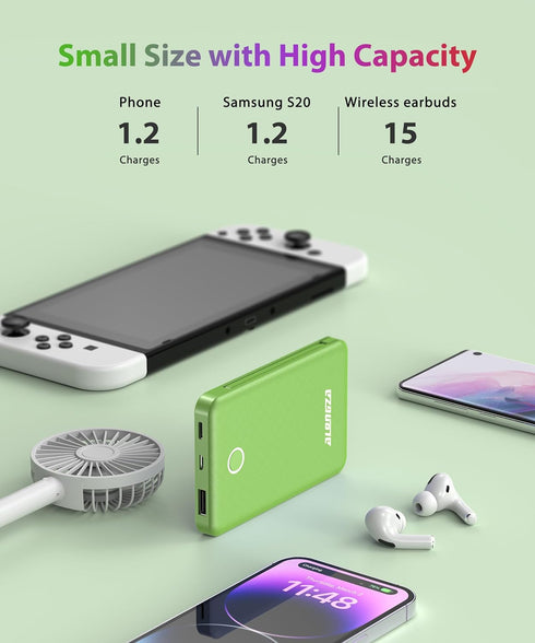 Alongza 6000mAh Small Portable Phone Charger with Built in Cable Lightweight Power Bank USB C Fast Charging External Battery Pack Slim Backup Char...
