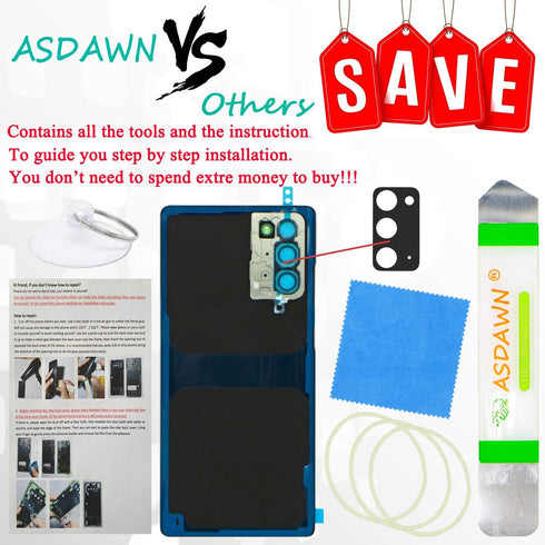 Galaxy Note 20 Rear Glass Replacement Back Cover with Pre-Installed Camera Lens +All The Adhesive +Installation Manual +Tools for Samsung Galaxy N...