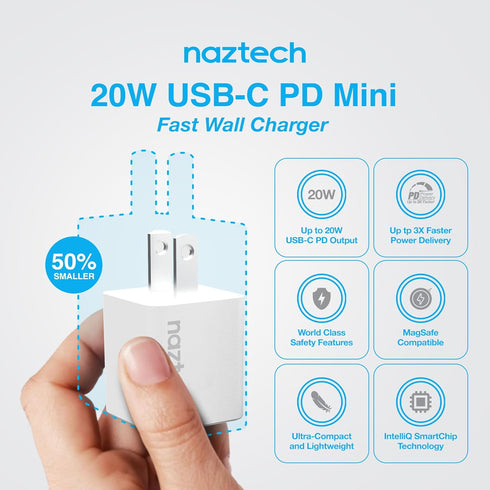 20W USB-C Fast Wall Charger Mini Compact Portable Power Delivery Charging Adapter Block Compatible for iPhone 15/14/13 Galaxy S24/S22 & More - Whi...