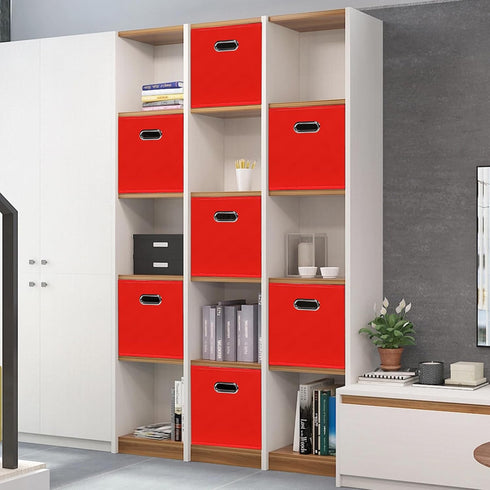 Black Foldable Storage Cubes Bins , Fabric Storage Box Cubes Organizer Baskets with Dual Handles for Home Organizer (Red)...