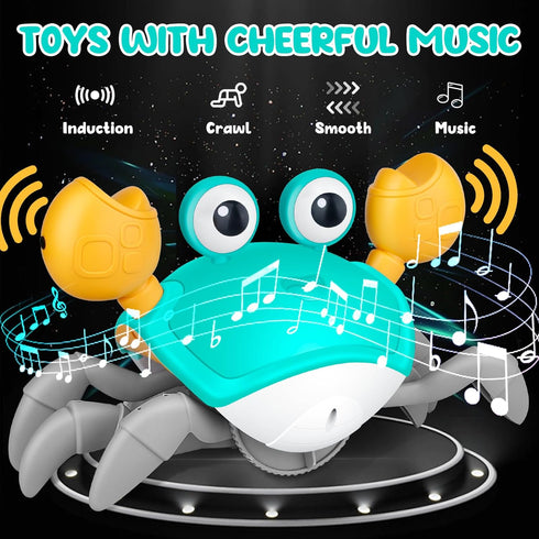 Crawling Crab Baby Toys, Tummy Time Toy Gifts 3 4 5 6 7 8 9 10 11 12 Babies, Automatic Obstacle Avoidance Toddler Interactive Toy with Music Sound...