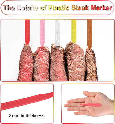 500 Pcs 3 Inch Plastic Steak Markers Colorful Plastic Meat Doneness Picks Steak Temperature Sticks Rare, Medium Rare, Medium, Medium Well, Well fo...