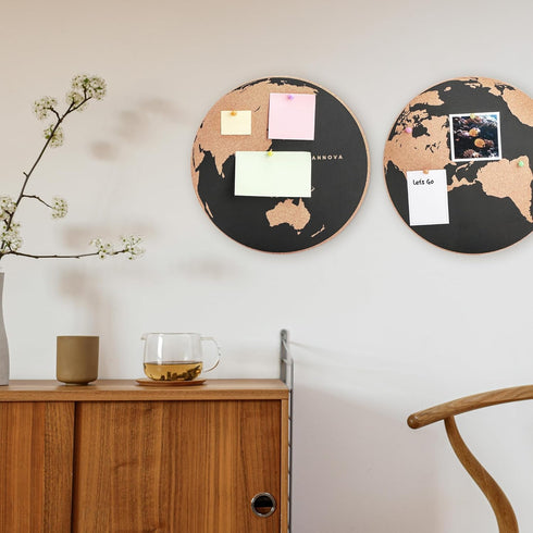 ANNOVA World Map Notice Board 3pcs Pack 12-Inch Cork Memo Board Stick-On Mounting Non-Residue, Pinnable, Pinboard (Cork Brown, 12 Inch)...