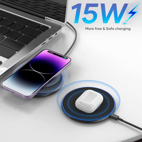 Wireless Charger, Wireless Charging Pad Compatible with iPhone 15 14 13 12 11 Pro Max/Mini/Plus/XR/X/8, 15W Max Fast Wireless Charging Pad Mat for...