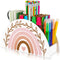 Back to School Rainbow Pencil Pen Holder Boho White Pink Wooden Pen Organizer Desktop Pen Container for Makeup Brushes Crayon Office Student Teach...