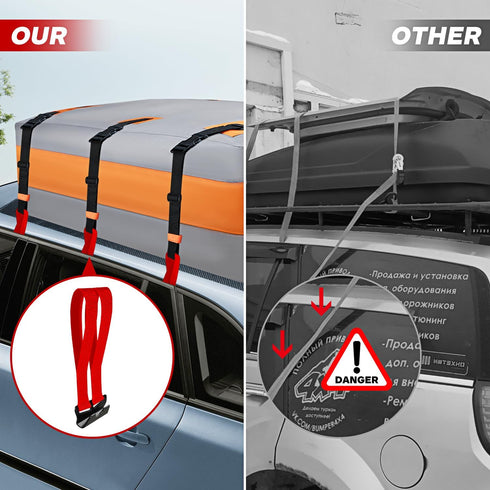 6 Rooftop Cargo Tie Down Hook Straps - Secure Any Car Roof Bag, Roof Rack Cargo Carrier, or Car Top Carrier, No Roof Rack Required, Compatible wit...