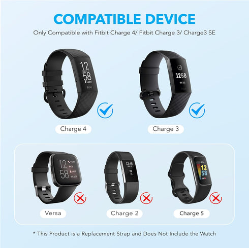 2 Pack Waterproof Bands Compatible with Fitbit charge 3 / Fitbit charge 4 / Fitbit Charge 3 SE, Classic Soft Sports Replacement Wristbands for Wom...