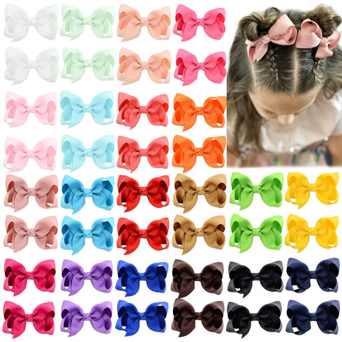 40PCS 3Inch Hair Bows for Girls Grosgrain Ribbon Toddler Hair Accessories with Alligator Clips for Toddlers Baby Girls Kids Teens in Pairs...
