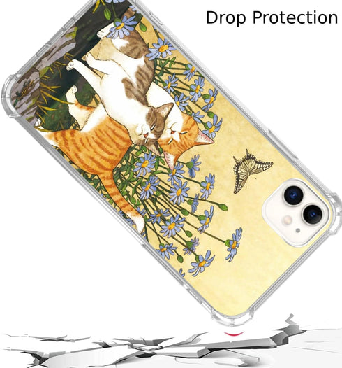 Cute Cat Lover with Butterfly Case Compatible with iPhone 11, Cute Cat Blue Daisies Pattern Case for Girls Boys Women Men, Unique Trendy TPU Bumpe...