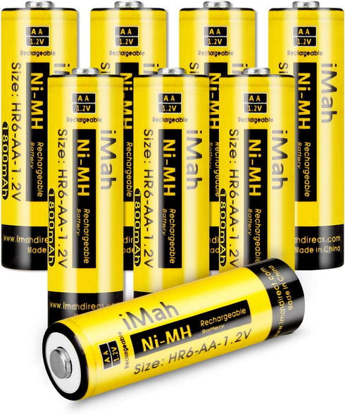 iMah HR6 AA rechargeable batteries Ni-MH 1.2V 1800mAh for Flashlight Remote Control Car Toys Clock, also Compatible with Panasonic BK-3MCCA8BA BK-...