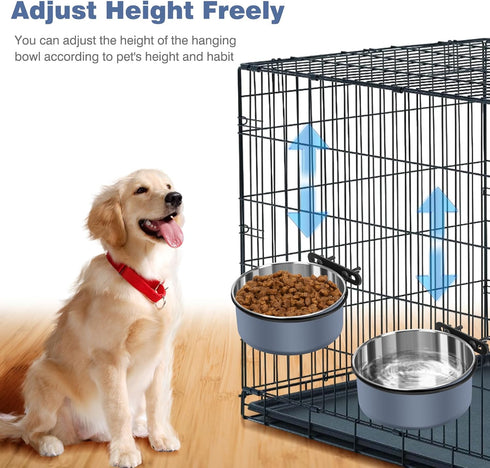Dog Kennel Bowls for Crates, Hanging Dog Crate Water Bowls No Spill, 2 Pack Kennel Food Water Bowl Mountable Cage Accessories, Stainless Steel Pet...