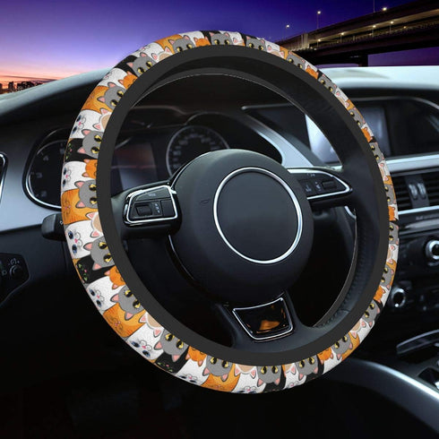Delerain Cute Cats Kittens Steering Wheel Covers, Anti Slip Elasticity Car Accessories Steering Wheel Protector Universal 15 Inch for Women Man...