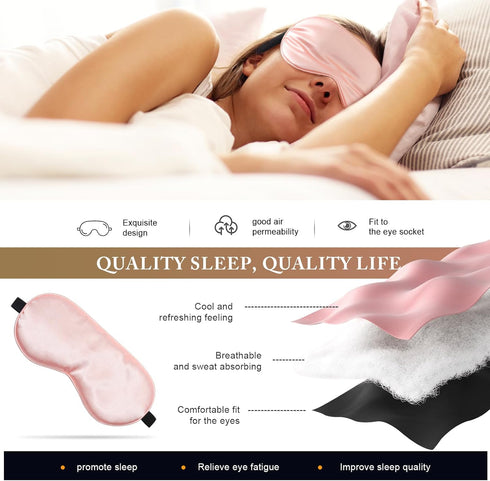 Sleep Mask Silk Eye Mask for Sleeping, Super Soft Blackout Eye Mask for Women Men, Side Sleeper Eye Covers for Sleeping with Adjustable Straps, Tr...