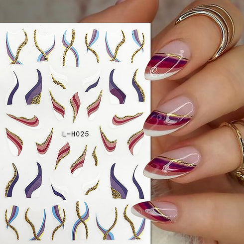 6 Sheets French Tip Nail Art Stickers 3D Self-Adhesive Gold Glitter Nail Decals Stripes Waves Lines Nail Design Stickers Acrylic Nail Art Supplies...