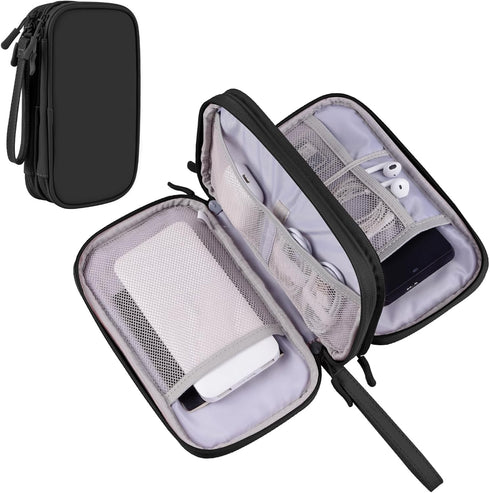 Cables Organizer for Travel Pouch and Storage Tech Accessories Electronics Cords Charger iPhone Keys Power Bank Money Hard Drive Cases (Black-Soft...