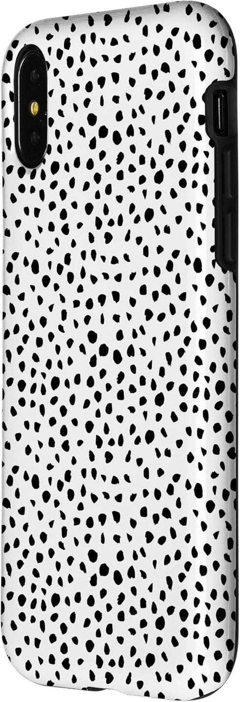 iPhone X/XS Popular Dalmatian Pattern, White w Brush Stroke Black Spots Case...