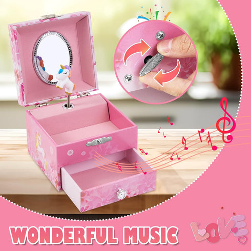 Girl's Musical Jewellery Box With Drawer and Spinning Unicorn, Kids Music Box Jewel Storage Toys Case for Girls Gift...
