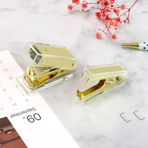 MultiBey Mini Gold Stapler with Staples, Acrylic Metal Desk Stapler with 26/6 Staples, 18 Sheets Capacity, Small Stapler for Women, Girls, Teenage...