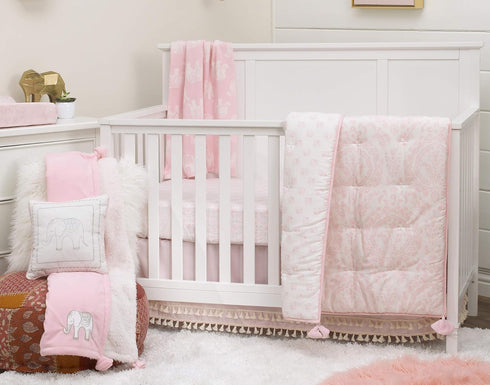 NoJo Serendipity - Pink Elephant Print 100% Cotton Fitted Crib Sheet, White, Pink...
