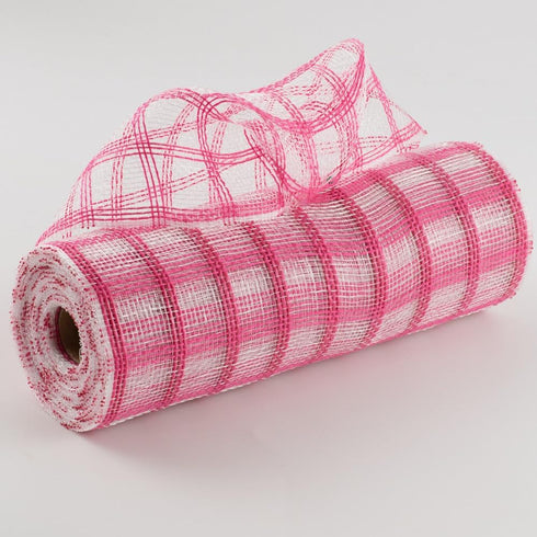 Faux Jute Plaid Check Deco Poly Mesh Ribbon- 10.5" x 10 Yards (Dark Pink)...