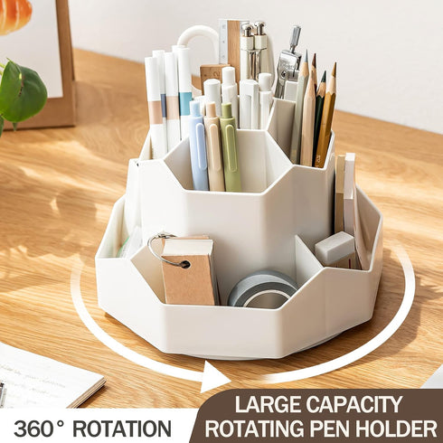 Desktop Organizer with Pencil Holders,360°Rotating Pen Holder for Desk Organizer,9 Compartments and Makeup Brush Holders,Multifunctional Office Su...