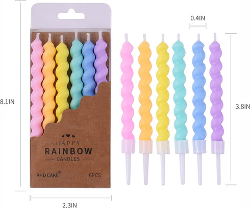 PHD CAKE 36-Count Rainbow Spiral Birthday Candles with Holders, Party Candles, Cake Candles...