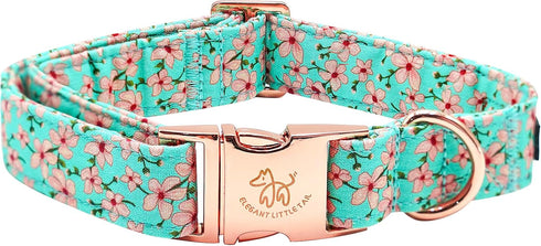 Elegant little tail Dog Collar, Pink Floral Print Pet Collar Summer Dog Collar Pet Collar Dog Cotton Durable Dog Collar Metal Buckle Collar for Sm...