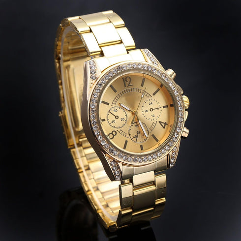 Top Plaza Unisex Gold Fashion Womens Mens Crystal Accented Analog Quartz Bracelet Watch...