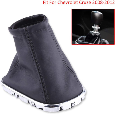 Gear Shift Stick Cover,Black with Chrome Frame PU Leather Car Gear Shift Knob Cover Gaiter Boot Replacement for Cruze 2008-2012...
