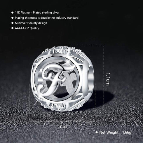 FOREVER QUEEN Letter Charm Initial A-Z Alphabet Charm Dangle Charm for Bracelet Necklace 925 Sterling Silver CZ Beads Charm Personalized Gift Jewe...