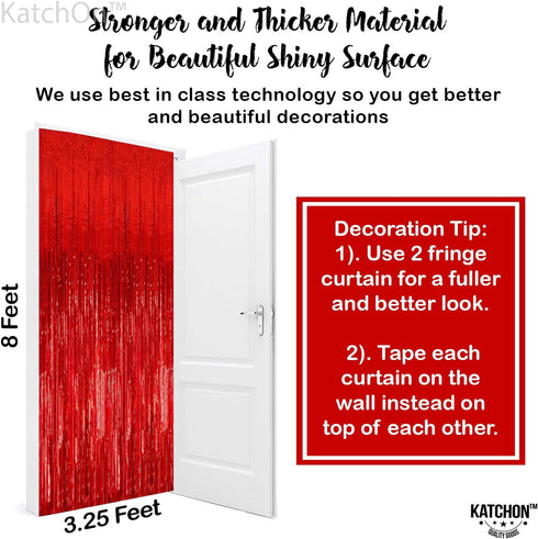 KatchOn, XtraLarge Red Streamers - 3.2x8 Feet, Pack of 2 | Red Backdrop for Wedding, Anniversary, Bachelorette, Birthday Decorations | Foil Fringe...