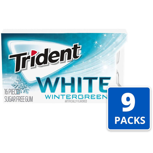 Trident White Wintergreen Sugar-Free Chewing Gum, 9 Packs of 16 Pieces (144 Total Pieces)...