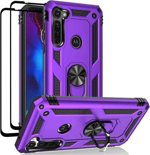 Androgate Moto G Stylus/Pro Case with Tempered Glass Screen Protectors, Ring Kickstand Car Mount, Shockproof Cover, Purple...
