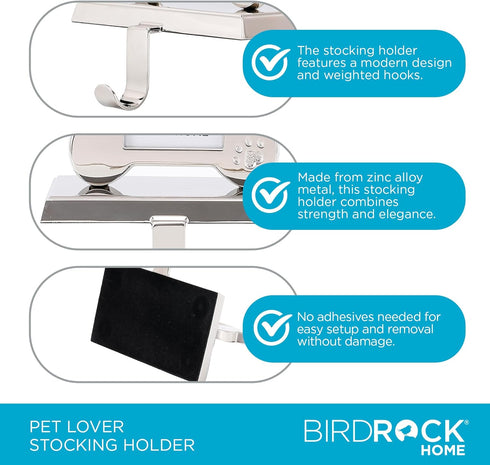 BIRDROCK HOME Christmas Stocking Holders for Mantle - Weighted Metal Hanger for Stockings & Holiday Decor - Sturdy Metal Hook for Fireplace, Stair...
