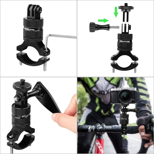ChromLives Bike Mount for Gopro, Camera Handlebar Mount with 360 Degree Rotation, Aluminum Bike Camera Mount for Mountain Bicycle/Motorcycle for G...