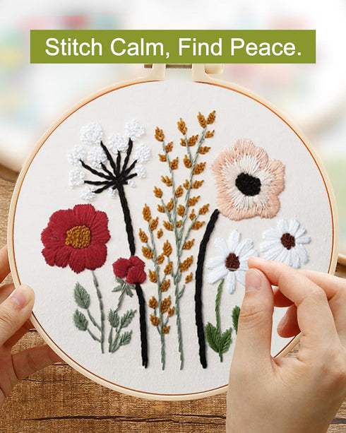 Santune 3 Sets Embroidery Kit,Cross Stitch Kits for Beginners,Needlepoint Kits for Adults with Easy Stamped Floral Pattern Fabric Hand Crafts,Hoop...