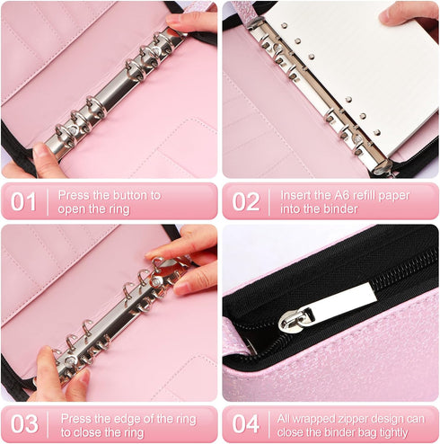 Toplive A6 Budget Binder with Zipper, 6 Ring Refillable Planner Binder Cover for A6 Cash Budget System, PU Leather Personal Organizer Personal Wal...
