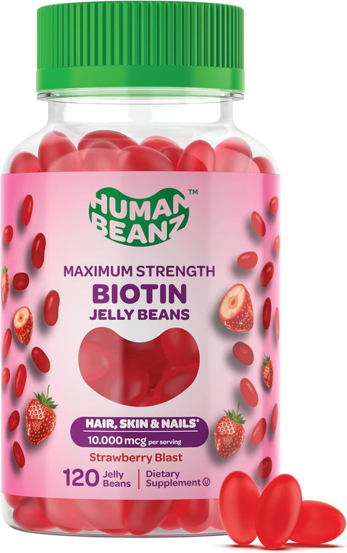 Biotin Jelly Bean Gummy Vitamins, Max Strength Biotin for Hair, Skin and Nails, 10000mcg per Serving, Hair Growth Vitamins for Men and Women, 120 ...