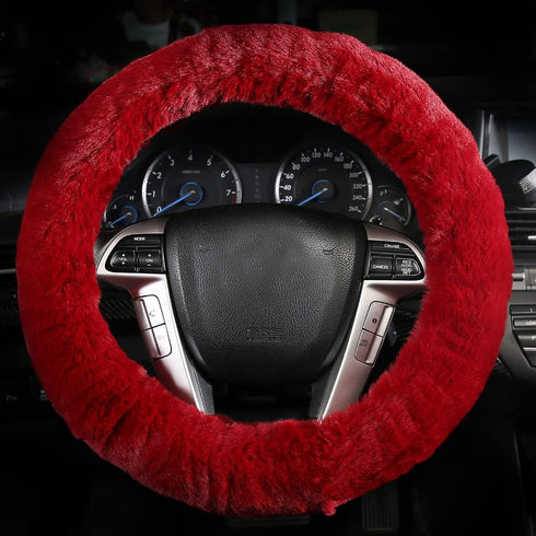 Car Steering Wheel Cover with Handbrake Cover & Gear Shift Cover Cxtiy Fashion Steering Wheel Wrap Fluffy Soft and Warm in Winter Diameter 14.96" ...