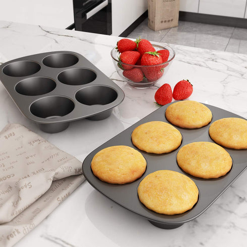 Tiawudi 2 Pack Nonstick Muffin Pan, Carbon Steel Cupcake Pan, 6 Cup, Easy to Clean and Perfect for Making Muffins or Cupcakes, Jumbo...