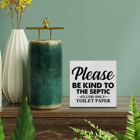 Country Only Flush Toilet Paper Wood Box Sign Decor Desk Sign Be Kind to the Septic Wooden Box Block Sign Rustic Home Bathroom Shelf Wall Decorati...