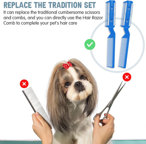 5 Pieces Razor Comb for Dogs Hair Grooming Trimmer Comb for Pet Razor Comb with 25 Extra Blades Manual Dog Hair Trimmer Comb Double Edge Razor for...