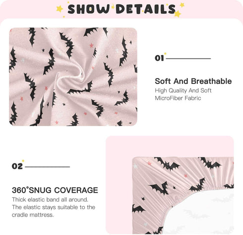 Bats Baby Fitted Crib Sheet Soft Breathable Crib Sheet for Standard Crib Mattress Cozy Toddler Play Playard Sheets 39 x 27 x 5 Inch...