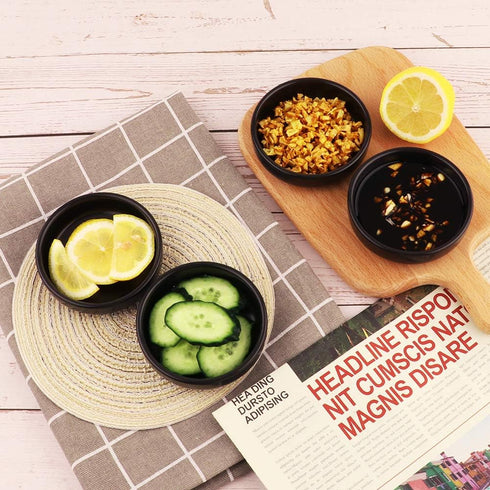 3.5" Ceramic Side Dish Set of 4 - Small Porcelain Soy Dipping Sauce Dishes - Black Seasoning Bowls Dinnerware Sets for Serving...