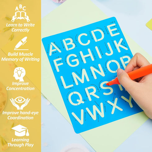 8 Pieces Preschool Letters and Numbers Alphabet Stencils Colorful Double Sided Tracing Board PET Paint Boards for Painting with Craft Markers Mark...