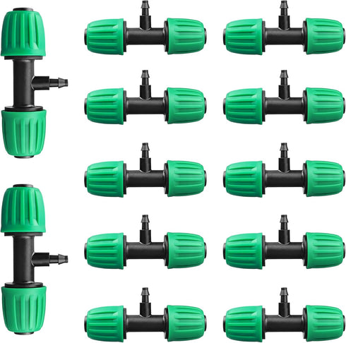 Drip Irrigation Fittings for 1/2 inch Tubing(0.63" OD) to 1/4 inch Irrigation Tubing, 12 Pieces Barbed Tee Drip Parts Twist Locked 3 Way Connector...