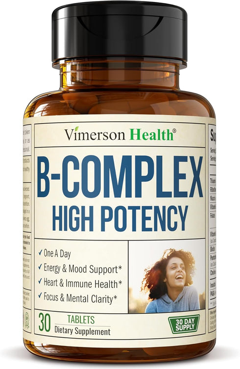 Vitamin B Complex with Vitamin B12, Niacin, Vitamin B2, Vitamin B6, Folic Acid 400mcg. B Complex Vitamins for Women & Men. Aids Mood, Energy, Nerv...