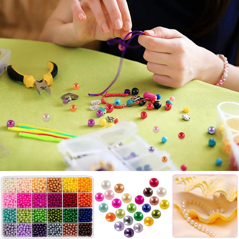 JHYlilia 1800Pcs 6mm Pearl Beads for Crafts, 24 Colors Round Pearls Beads with Holes for Jewelry Making Handcrafted Loose Spacer Beads for Crafts ...